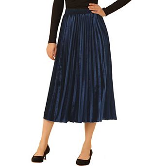 Women's High Elastic Waist Swing Flare Hem Velvet Pleated Skirt