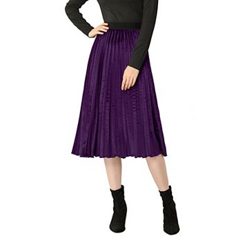 Women's High Elastic Waist Swing Flare Hem Velvet Pleated Skirt