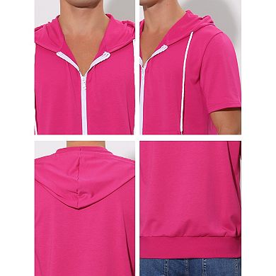 Men's Short Sleeve Hoodie Solid Color Zip up Hoodies