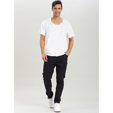 Men's Short Sleeve Hoodie Solid Color Zip up Hoodies