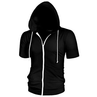 Men's Short Sleeve Hoodie Solid Color Zip up Hoodies