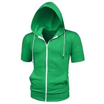 Men's Short Sleeve Hoodie Solid Color Zip Up Hoodies