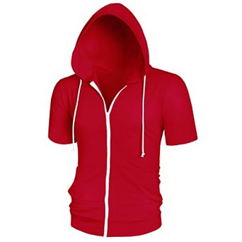 Men's Short Sleeve Hoodie Solid Color Zip Up Hoodies