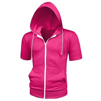Men's Short Sleeve Hoodie Solid Color Zip up Hoodies