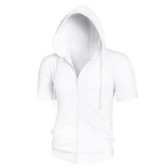 Men's Short Sleeve Hoodie Solid Color Zip up Hoodies
