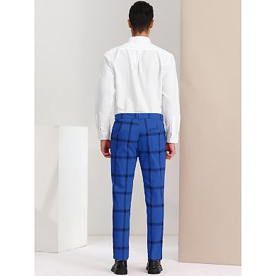 Men's Plaid Dress Pants Slim Fit Checked Printed Trousers