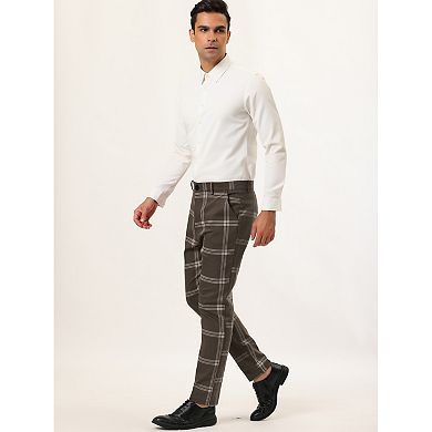 Men's Plaid Dress Pants Slim Fit Checked Printed Trousers