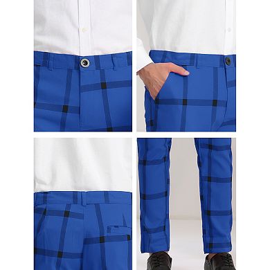 Men's Plaid Dress Pants Slim Fit Checked Printed Trousers