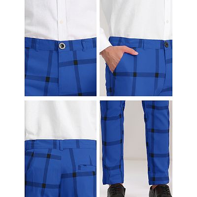 Men's Plaid Dress Pants Slim Fit Checked Printed Trouser