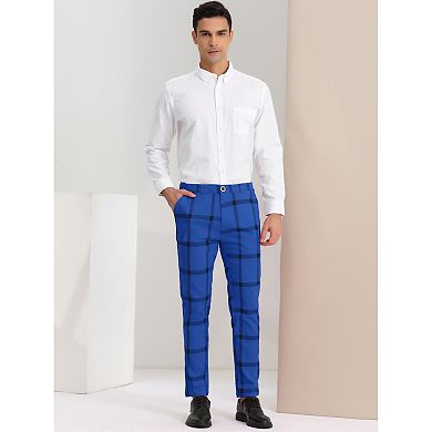 Men's Plaid Dress Pants Slim Fit Checked Printed Trousers