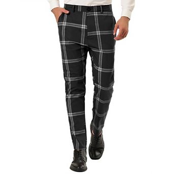 Men's Plaid Dress Pants Slim Fit Checked Printed Trouser