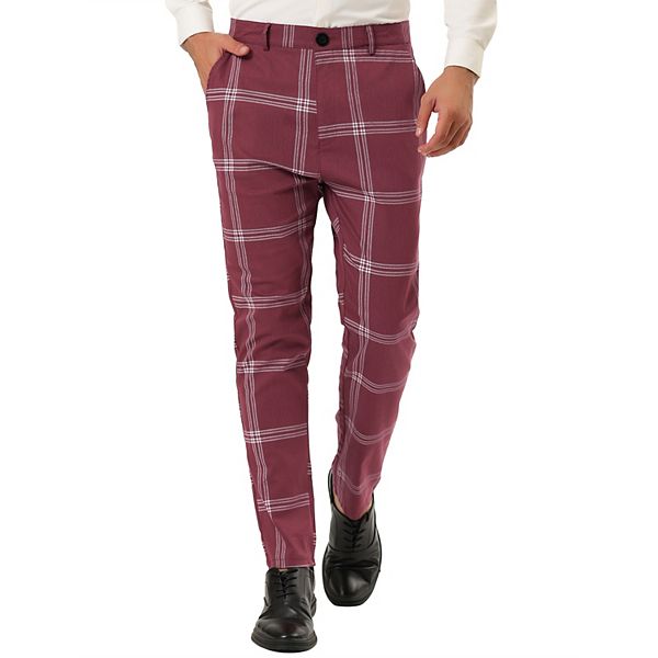 Men's Plaid Dress Pants Slim Fit Checked Printed Trousers