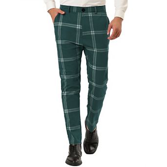 Men's Plaid Dress Pants Slim Fit Checked Printed Trouser