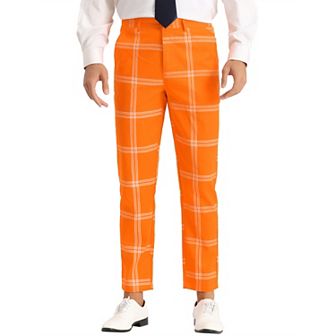 Men's Plaid Dress Pants Slim Fit Checked Printed Trouser