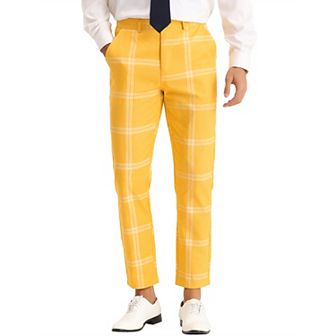 Men's Plaid Dress Pants Slim Fit Checked Printed Trouser