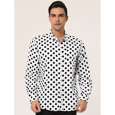 Men's Polka Dots Printed Long Sleeve Button Down Slim Dress Shirt