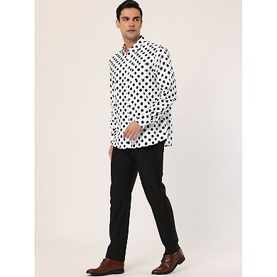 Men's Polka Dots Printed Long Sleeve Button Down Slim Dress Shirt