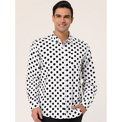 Men's Polka Dots Printed Long Sleeve Button Down Slim Dress Shirt