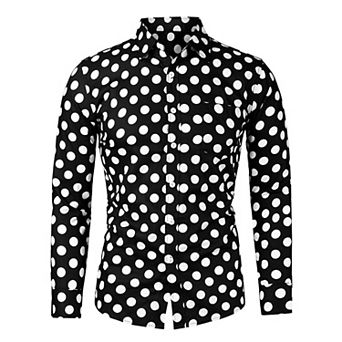 Men's Polka Dots Printed Long Sleeve Button Down Slim Dress Shirt