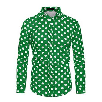 Men's Polka Dots Printed Long Sleeve Button Down Slim Dress Shirt