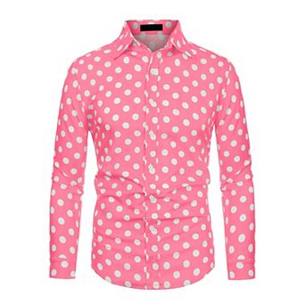 Men's Polka Dots Printed Long Sleeve Button Down Slim Dress Shirt