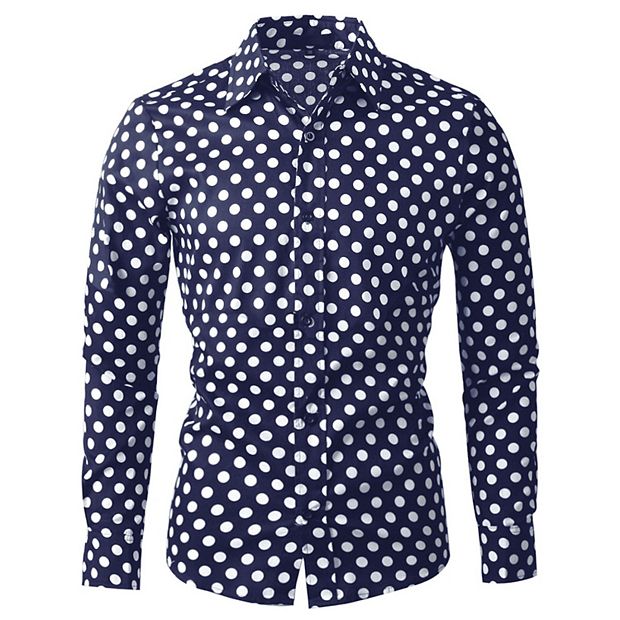 blue polka dot dress shirt mens Polka Dots Dress Shirt for Men's Button Down Long Sleeve Casual Business  Shirts