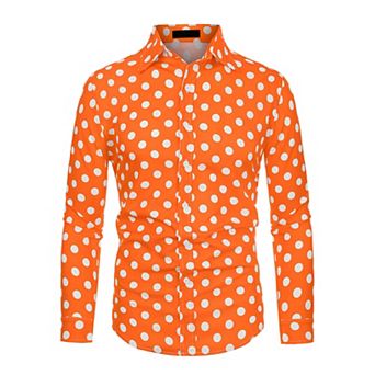 Men's Polka Dots Printed Long Sleeve Button Down Slim Dress Shirt