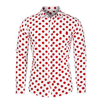 Men's Polka Dots Printed Long Sleeve Button Down Slim Dress Shirt