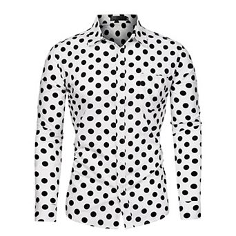 Men's Polka Dots Printed Long Sleeve Button Down Slim Dress Shirt