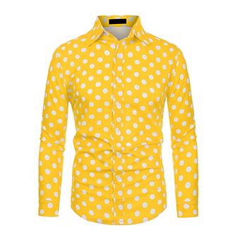 Men's Polka Dots Printed Long Sleeve Button Down Slim Dress Shirt