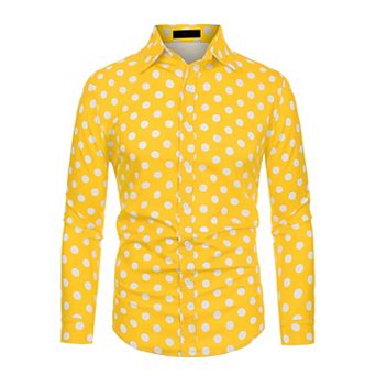 Men's Polka Dots Printed Long Sleeve Button Down Slim Dress Shirt