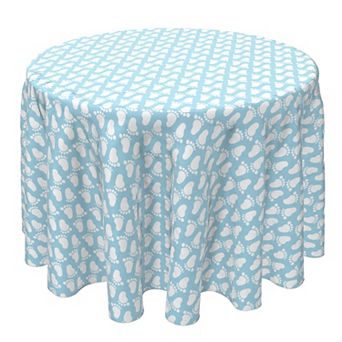 Round Tablecloth, 100% Cotton, 60 Round", Baby Blue Foot Prints