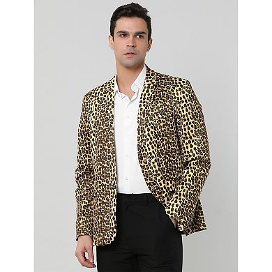 Men's Vintage Leopard Print Notched Lapel Slim Fit Blazer