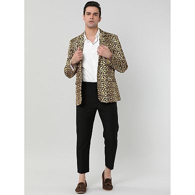 Men's Vintage Leopard Print Notched Lapel Slim Fit Blazer