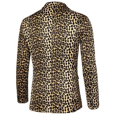 Men's Vintage Leopard Print Notched Lapel Slim Fit Blazer