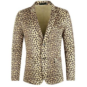 Men's Vintage Leopard Print Notched Lapel Slim Fit Blazer
