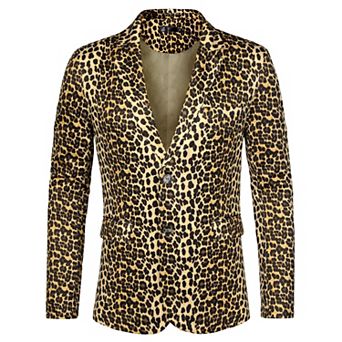 Men's Vintage Leopard Print Notched Lapel Slim Fit Blazer