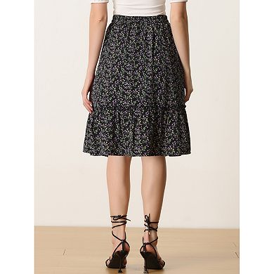 Women's Ruffle Hem Flowy Tiered A-line Floral Midi Skirt