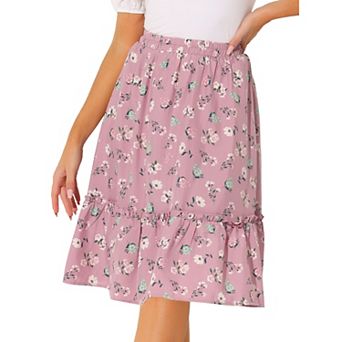 Women's Ruffle Hem Flowy Tiered A-Line Floral Midi Skirt