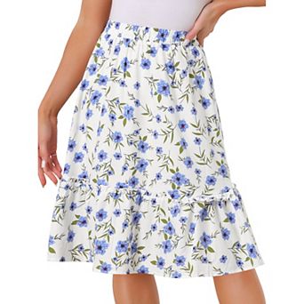 Women's Ruffle Hem Flowy Tiered A-Line Floral Midi Skirt