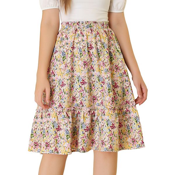 Floral Print Tiered Ruffle Midi Skirt Plus Size main image 0