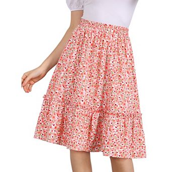 Women's Ruffle Hem Flowy Tiered A-Line Floral Midi Skirt