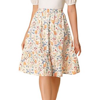Women's Ruffle Hem Flowy Tiered A-Line Floral Midi Skirt