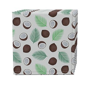 Napkin Set of 4, 100% Cotton, 20x20", Coconut Fruit and Palms