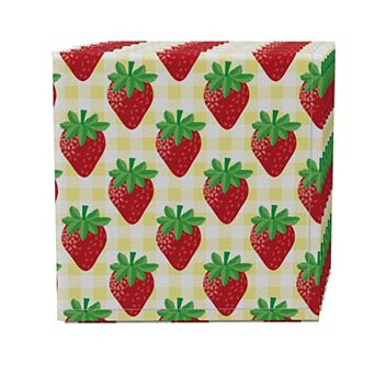 Napkin Set of 4, 100% Cotton, 20x20", Strawberry Picnic Plaid