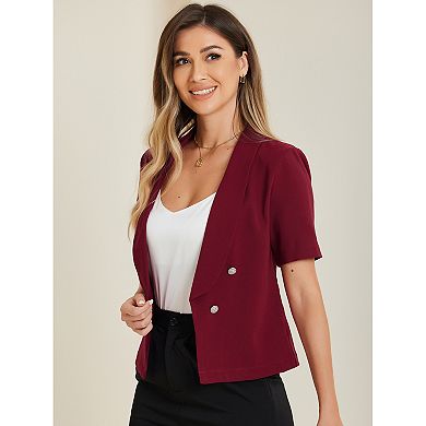 Women's Casual Shawl Collar Open Front Cardigan Short Sleeve Work Office Suit Blazers