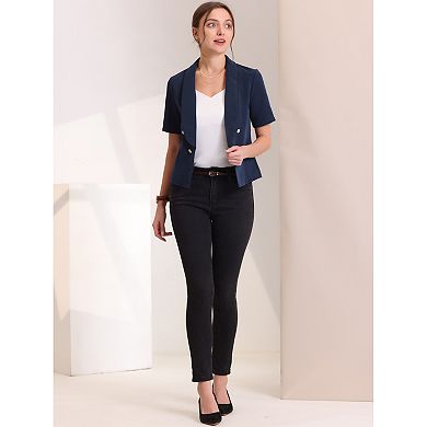 Women's Casual Shawl Collar Open Front Cardigan Short Sleeve Work Office Suit Blazers