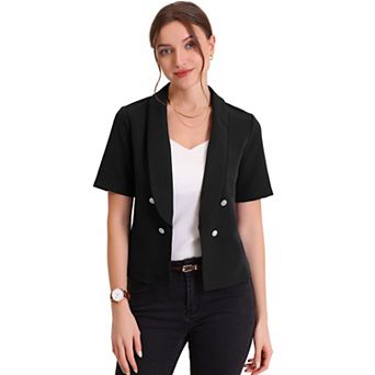 Women's Casual Shawl Collar Open Front Cardigan Short Sleeve Work Office Suit Blazers