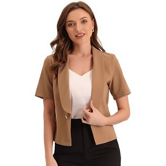 Women's Casual Shawl Collar Open Front Cardigan Short Sleeve Work Office Suit Blazers