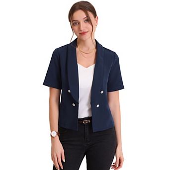 Women's Casual Shawl Collar Open Front Cardigan Short Sleeve Work Office Suit Blazers